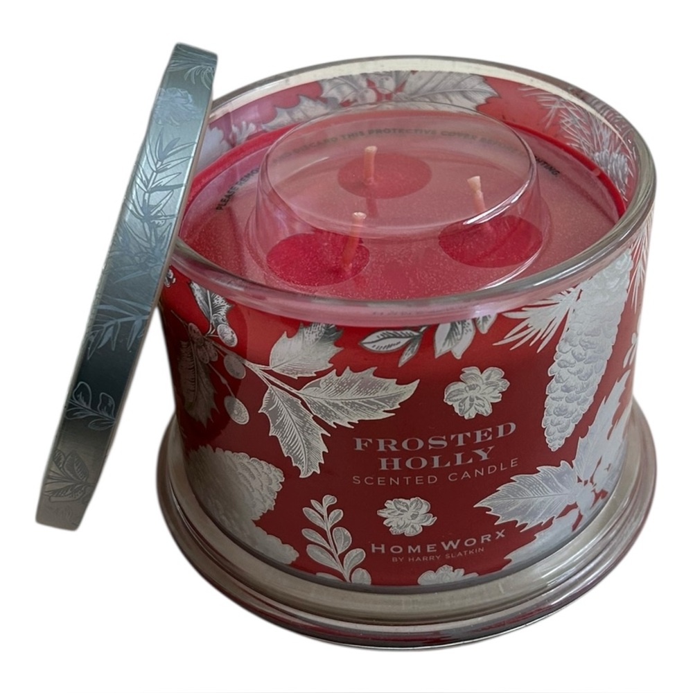 New HomeWorx by Harry Slatkin Frosted Holly 3-wick 14 Oz Candle Berry Peppermint
